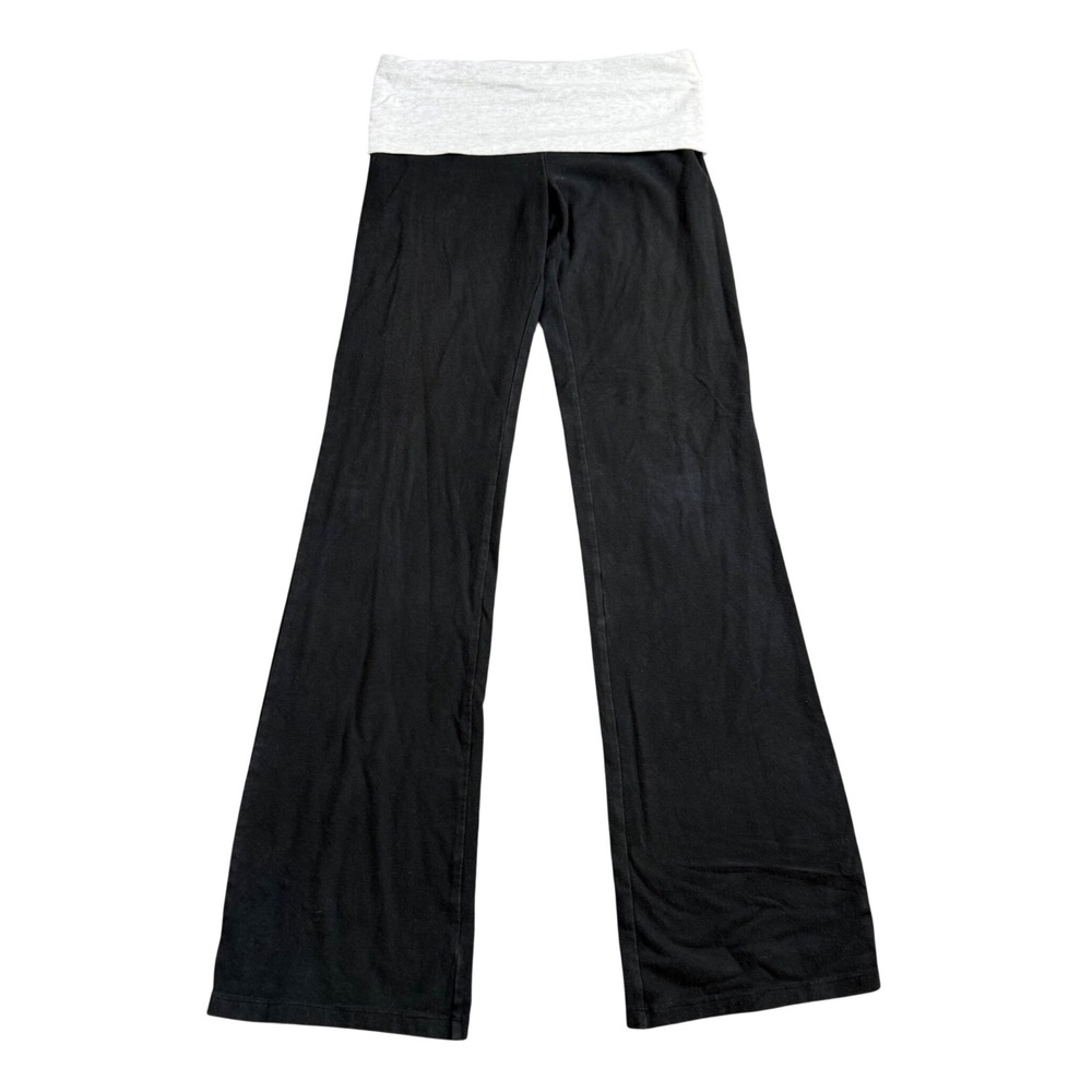 PINK Victoria's Secret Fold Over Flare Yoga Pants Y2K Small Black Sequin Logo